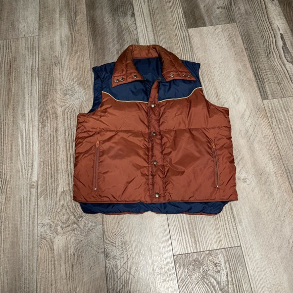 Vintage St Moritz down reversible brown navy blue puffer vest - Picture 1 of 10